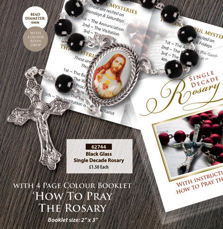 Single Decade Glass Rosary/Black   (62744)