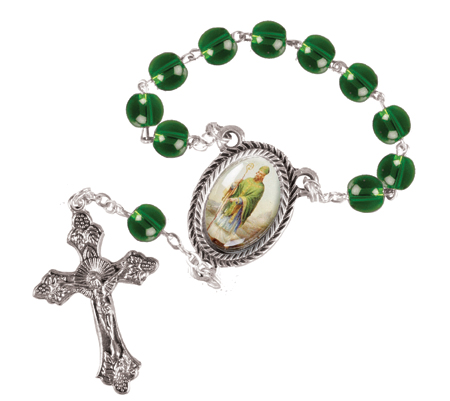 Single Decade Glass Rosary/Green   (62747)