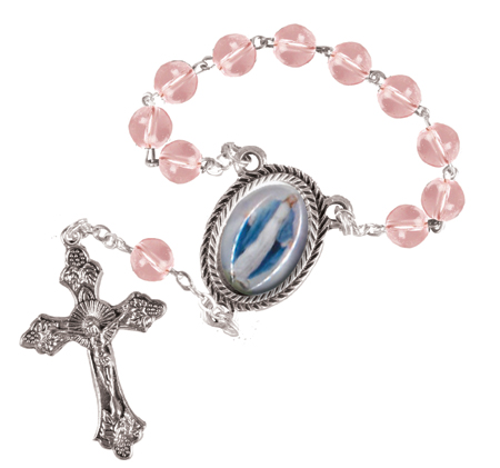 Single Decade Glass Rosary/Pink   (62748)