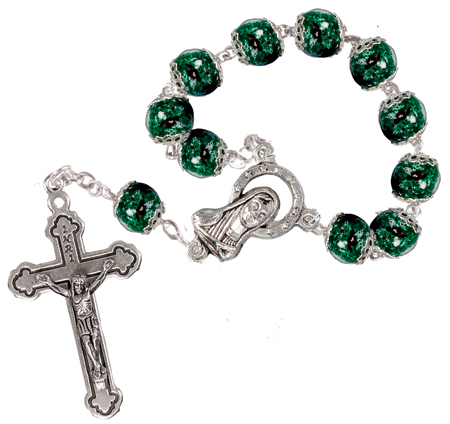 Single Decade Glass Rosary/Green   (62753)