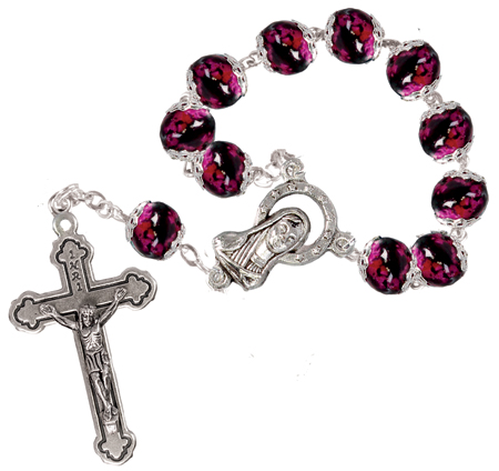 Single Decade Glass Rosary/Red   (62754)