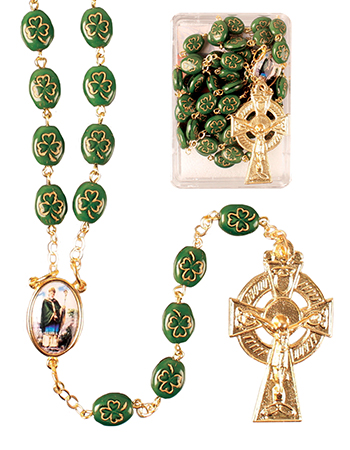 Glass Shamrock Full Decade Rosary   (6280)