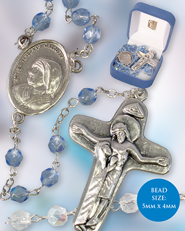 Glass Rosary/Blue/Mother Teresa   (6285/BL)