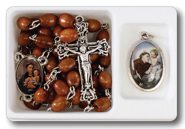 Wood Brown Rosary/Medal/St.Anthony  (62911)