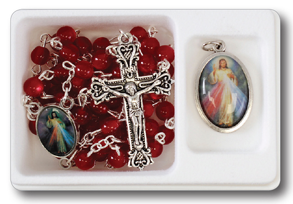 Acrylic Rosary/Red With Medal/D.Mercy  (62912)
