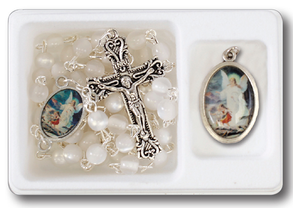 Acrylic Rosary/White With Medal/G.Angel  (62913)