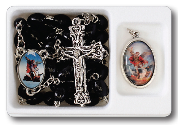 Wood/Black Rosary/Medal/St.Michael  (62916)