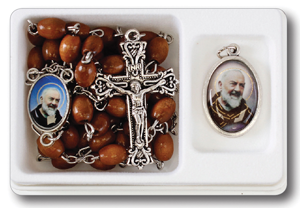 Wood Brown Rosary/Medal/Saint Pio  (62918)