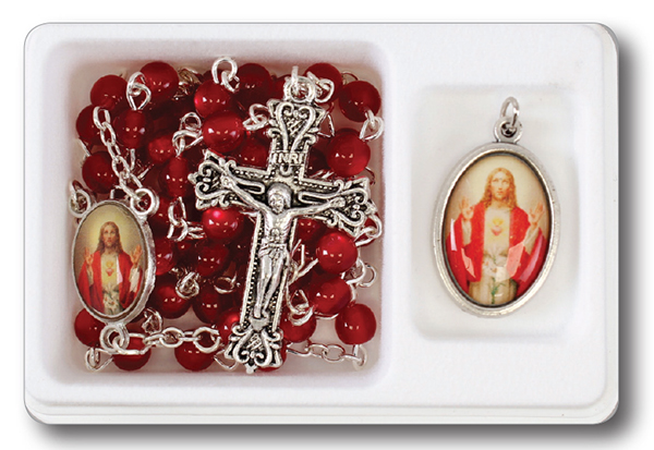 Acrylic Rosary/Red With Medal/Sacred Heart  (62919)