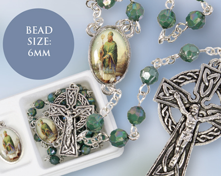 Green Acrylic Rosary/Picture Medal (6293/PATRICK)