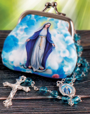 Glass Rosary/Cloth Purse/Miraculous   (63023)