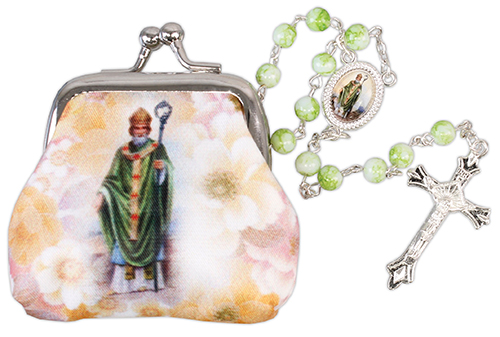 Glass Rosary/Cloth Purse/Saint Patrick   (63028)