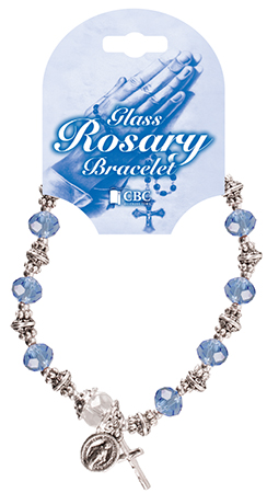 Rosary Bracelet/Blue Beads/Metal Spacers   (63640)