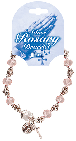 Rosary Bracelet/Pink Beads/Metal Spacers   (63641)