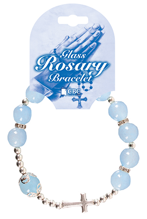 Glass Rosary Bracelet/Cross/Light Blue   (63654)