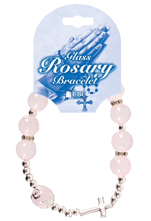 Glass Rosary Bracelet/Cross/Light Pink   (63655)