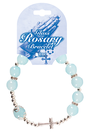 Glass Rosary Bracelet/Cross/Turquoise   (63656)