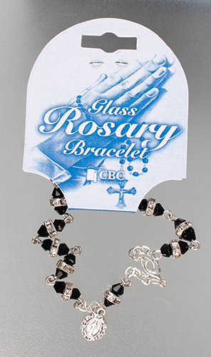 Rosary Bracelet/Black with Crystal Ring   (63660)
