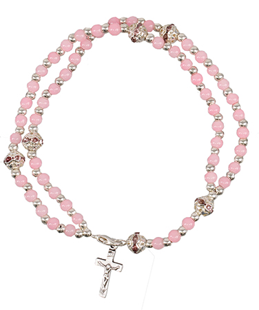 Bracelet/Complete Glass Rosary/Rose Pink   (63682)