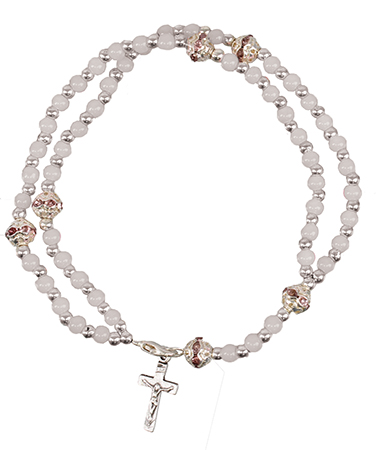 Bracelet/Complete Glass Rosary/White   (63685)