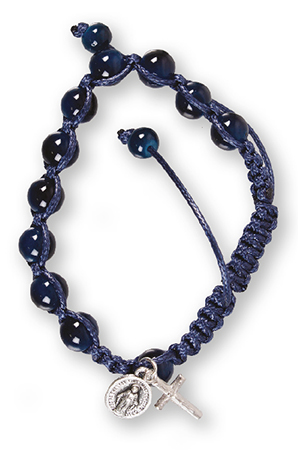 Macrame Rosary Bracelet/Glass/Blue   (63775)