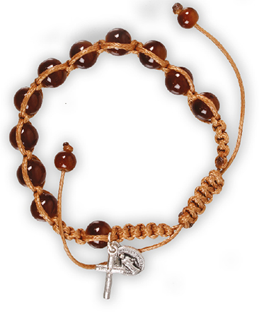 Macrame Rosary Bracelet/Glass/Brown   (63776)