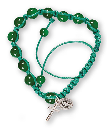 Macrame Rosary Bracelet/Glass/Green   (63777)