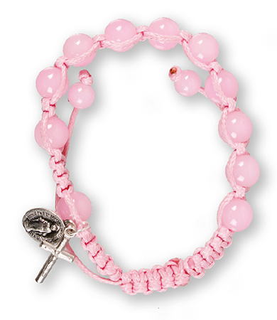 Macrame Rosary Bracelet/Glass/Pink   (63778)