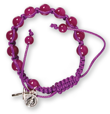 Macrame Rosary Bracelet/Glass/Purple   (63779)