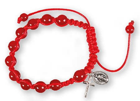 Macrame Rosary Bracelet/Glass/Red   (63780)
