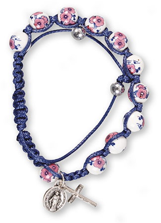 Macrame Rosary Bracelet/Porcelain/Blue   (63783)