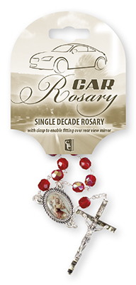 Car Rosary - Single Decade/Glass-Ruby   (63920)