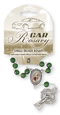 Car Rosary - Single Decade/Glass-Shamrock   (63922)