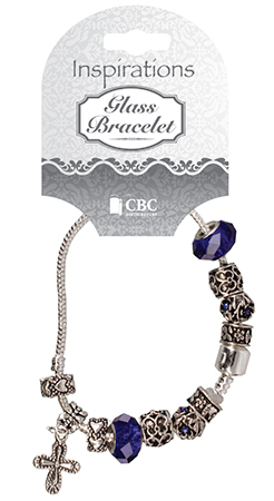 Metal/Glass Bracelet With Cross/Dark Blue   (64510)