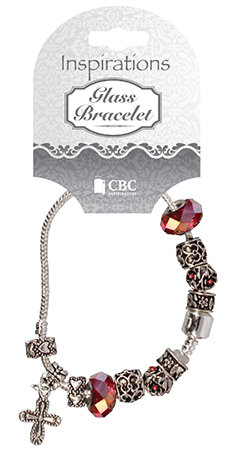 Metal/Glass Bracelet With Cross/Ruby   (64513)
