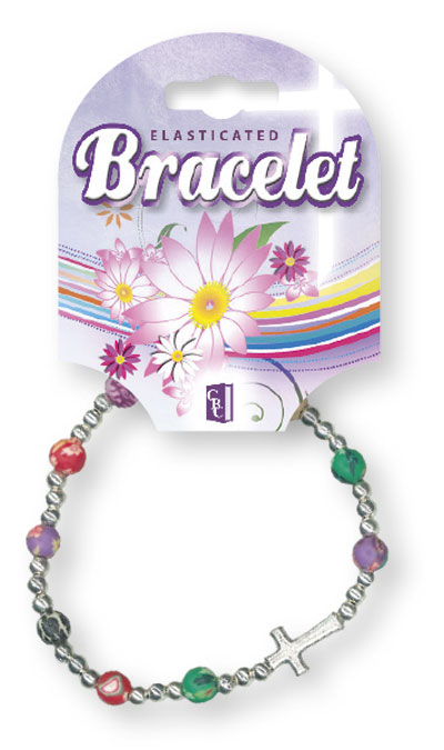 Resin Bracelet/Coloured Round Beads/Cross   (64532)