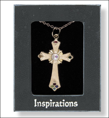 Necklet/Pearl Cross - Crystal   (6508/CRY)