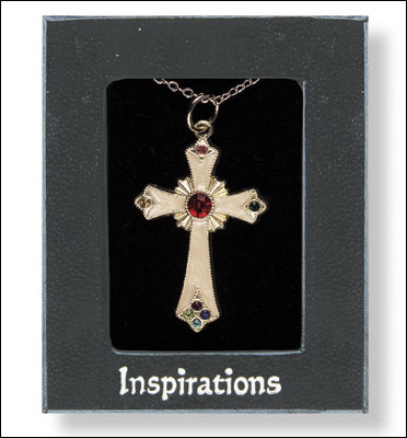 Necklet/Pearl Cross - Ruby Stone   (6508/RUBY)