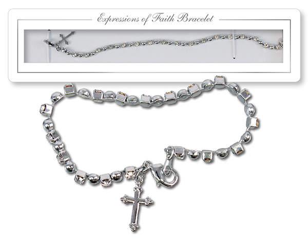 Metal & Glass Bracelet/Cross & Crystals   (68610)
