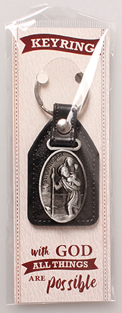 Faux Leather Key Ring/Saint Christopher   (74221)