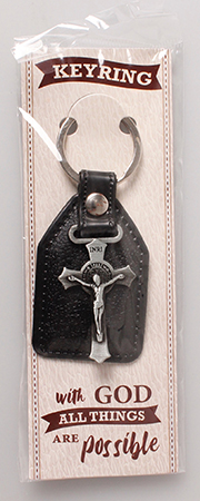 Faux Leather Key Ring/With Crucifix   (74222)