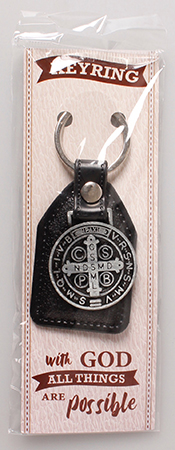 Faux Leather Key Ring/Saint Benedict   (74223)
