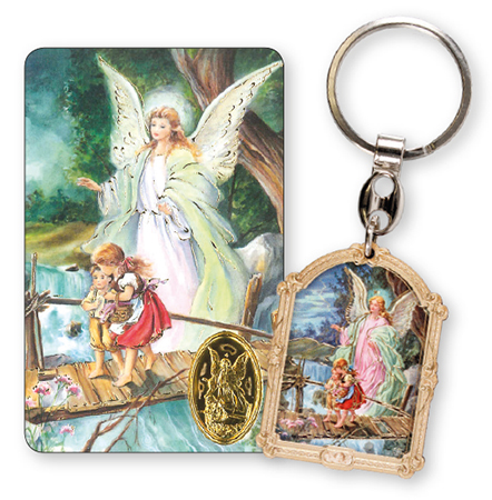 Key Ring & Prayer Card Set/Guardian Angel   (74434)