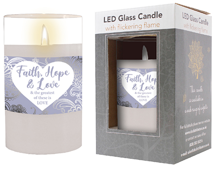 LED Candle/Glass Jar/Timer/Faith, Hope, Love  (86721)