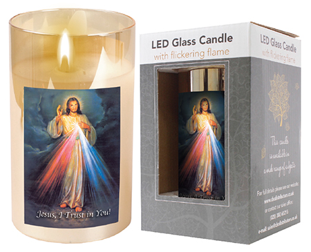 LED Candle/Glass Jar/Timer/Divine Mercy (86741)