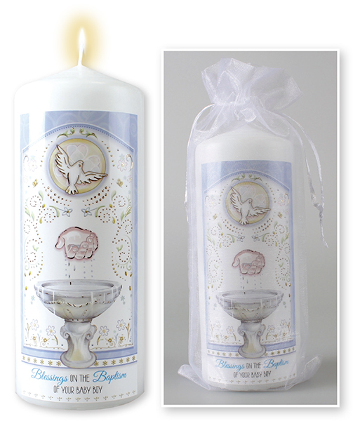 Baptism Candle Boy/6 inch/Gift Bagged   (87250)