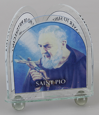 Glass Votive Light Holder/Saint Pio  (87412)