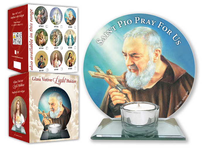 Glass Votive Light Holder/Saint Pio  (87435)