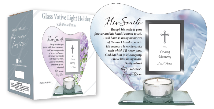 Glass Votive Light Holder/Photo Plaque/His Smile (87459)