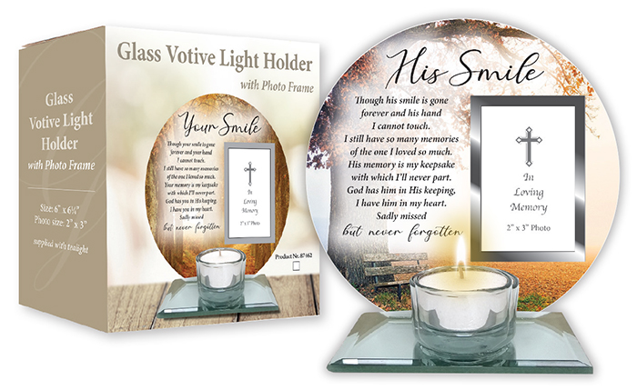 Glass Votive Light Holder/Photo Plaque/His Smile (87465)